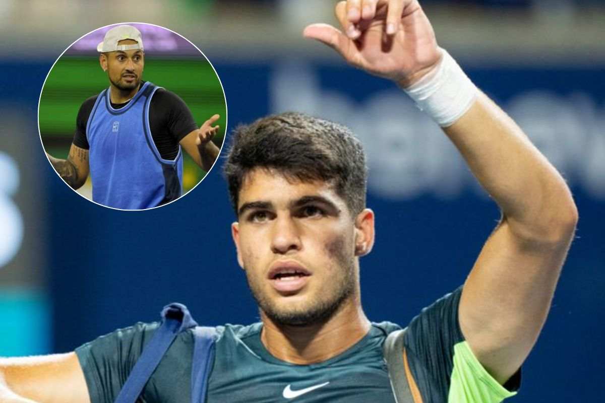 Lo spagnolo Carlos Alcaraz e nel riquadro Kyrgios