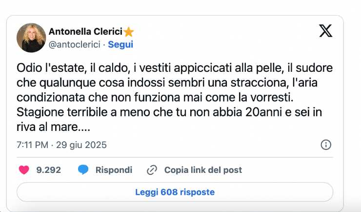 post della clerici su X